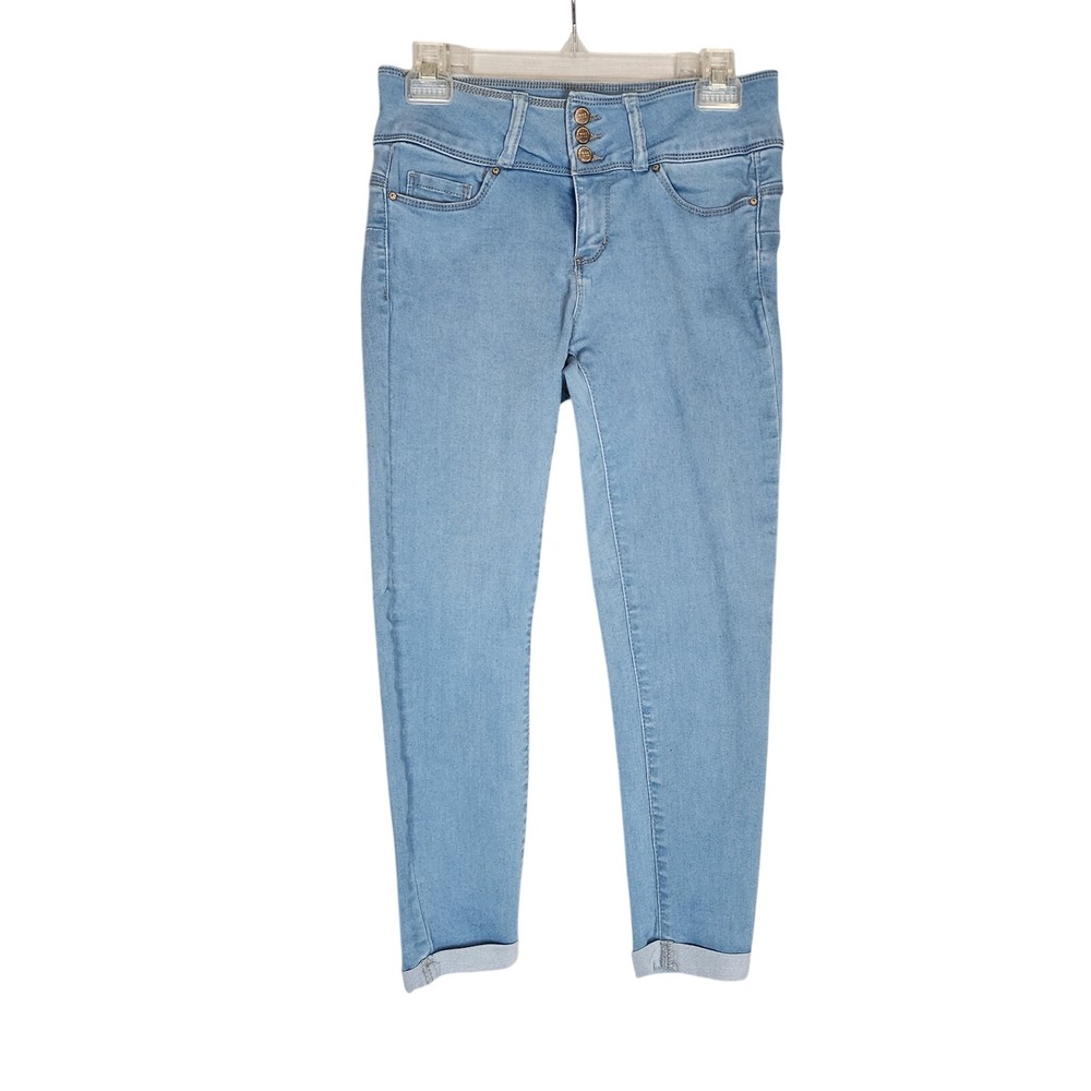 Junior's WAX JEANS Butt I Love You Lifting Blue Jeans Size 9/27 Cuffed Denim EUC